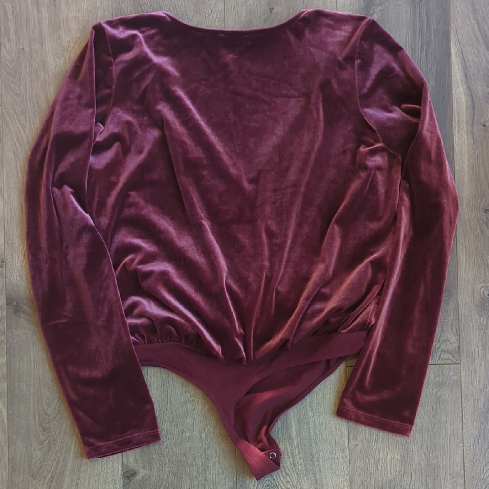 Express Burgundy Velvet Bodysuit - Picture 3 of 4